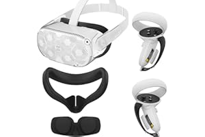 M AMVR AMVR VR Face Cover Coque en silicone 5 en 1 pour Quest 2, poignée de manette tactile avec ouverture de batterie, cache visage en silicone VR et coque avant avec cache lentille