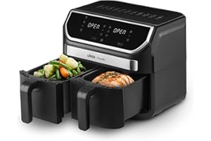 ‎UFESA Ufesa Thunder Heißluftfritteuse 2 Kammern, 11 Programme, 9 Liter, 2 große Frittierfächer, 2 unabhängige Garzonen, 1700W, digitale Steuerung, Antihaftbeschichtung, Amazon-Exklusiv