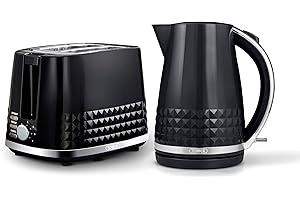 Tower Solitaire Kitchen Set, 1.5L Rapid Boil Kettle & 2 Slice Toaster, Black and Chrome Accents, T10075BLK, T20082BLK