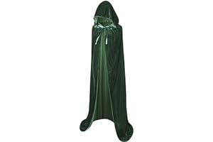 Txian Full Length Hooded Velvet Cloak Halloween Christmas Fancy Cape Costumes 59" (Green)