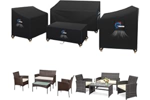 SIRUITON Funda para Muebles de Patio 4 Piezas Exterior Terraza Patio Jardín Juego Impermeable para Terraza Juego de Muebles para Césped Cubierta Negra