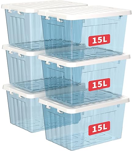Cetomo 35L x 3 opbergdozen met wielen, plastic opbergdoos met deksel, vergrendelingsgespen, kliksluiting, stapelbaar, nesten, duurzame organizer voor thuiskantoorkleding, groen, 35L-3 stuks