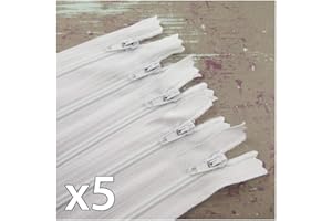 BEADS4CRAFTS 5 Pack x Closed END No.3 Nylon ZIPS *24 Colours* Zipper Sewing (White x 5 (1010), 10 Inch)