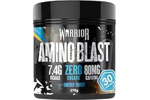 Warrior Amino Blast 270g – BCAA Powder – Branched Chain Amino Acids Supplement, Intra Workout & Recovery, Energy Drink – 30 Servings (Energy Burst)