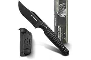 SPITZKANTE Outdoor Messer Survival mit Kydex Scheide, G10 Griff und D2 Stahl Klinge, Robustes Feststehendes Messer Full-Tang Design (C-Voll Schwarz)