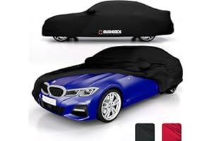‎BUSHBOCK PREMIUM COVER BUSHBOCK® Premium Autoabdeckung Indoor - Satin Schutzhülle Stoff - Abdeckplane Autoplane Autogarage Innenbereich - 2 Farben, 4 Größen (Schwarz, L)