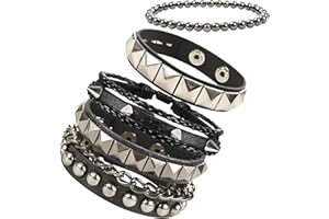 Nadiaen 4-Piece Studded Punk Accessories - Black Gothic Spike Bracelets with Metal Studs for Men & Women - Adjustable, Rock, Vintage Gothic Style - Adult