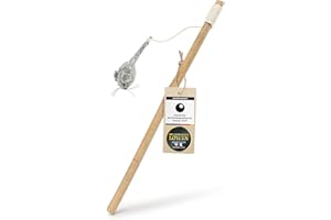 CATLABS Katzenangel - interaktive Spielangel mit Wollmaus und Glöckchen für Katzen - Reine Schafwolle ohne Polyester - Spielzeug Angel für Katzen - Katzenangel - for Cats