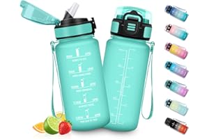 HoneyHolly Botellas de Agua para Niños 500ML, Botella Agua sin BPA con Marcador de Tiempo, Plastico Botella de Agua Deportiva Motivacional, con Pajita, Cantimplora para Colegio, Bicicleta