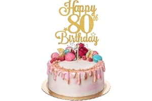 ZEYIYER Gold 80th Cake Toppers, Happy 80th Birthday Cake Decorations for Women, 80 Years Old Cakes Pick for Party Supplies