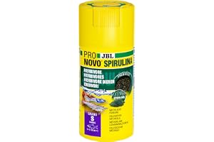 PRONOVO SPIRULINA GRANO, grönfodergranulat för alla akvariefiskar och räkor från 3–10 cm, fiskfodergranulat, klickdoserare, storlek S, 100 ml