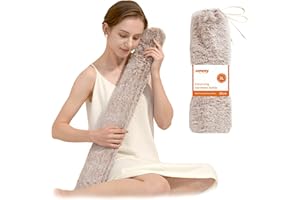 samply Long Hot Water Bottle - 3L Large Capacity, Hot Water Bag with Furry Cover, Khaki