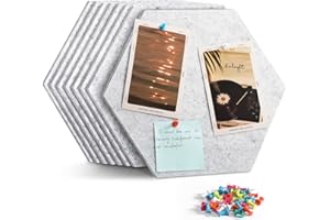 Uoisaiko Grande Lavagna Esagonale in Feltro 30x26 cm, 8 Bacheca in Sughero con 30 Puntine, Decorazione Murale per Uffici e Case