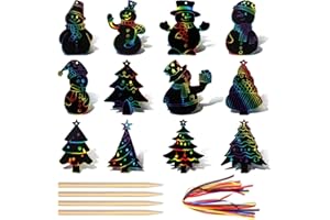 VIEVRE 12 Stücke Kratzbilder für Kinder, Weihnachts Kratzbuch Set, Kinder Kratzbuch Mädchen, für Kinder Regenbogen Kratzpapier Set, Christbaumschmuck, für Kind DIY Weihnachtsschmuck