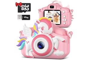 GREENKINDER Appareil Photo Enfant, 2.0 Pouces Appareil Photo Numérique Enfant avec 32GB SD Carte, Mini Camera Enfant Rechargeable Caméscope Cadeau Jouet Filles Garçons de 3 à 12 Ans, Vidéo HD 1080P
