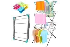 UR CHOICE 3-Tier Foldable Clothes Airer – Drying Rack with 20 Free Pegs | Space-Saving Clothes Horse Laundry Stand for Indoor & Outdoor Use | Portable Clothes Dryer & Washing Line Organiser