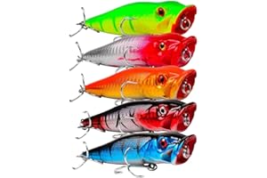 OriGlam - 5 appâts durs de 9 cm avec yeux flottants 3D avec crochets aigus, couleurs mélangées, ABS et acier à haute teneur en carbone, brochet, bas, saumon