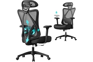 ‎SONGMICS SONGMICS Ergonomiczne krzesło biurowe, krzesło komputerowe, krzesło siatkowe, regulowana poduszka lędźwiowa i poduszka, nośność 150 kg, regulacja wysokości, czarny tusz, OBN063B01