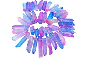 ‎KYEYGWO KYEYGWO Titanium Beschichtet Kristall Punkt Perlen Grobe Stein Sticks Spikes Natürliche Quarz Gebohrt 15 Zoll Strang Lose Perlen für Schmuck Machen