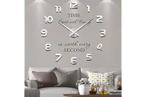 Vangold Nowoczesny Mute DIY Bezramowy Duży Zegar Ścienny 3D Naklejka lustrzana Metal Duże zegarki Home Office Dekoracje (Srebrny-42)