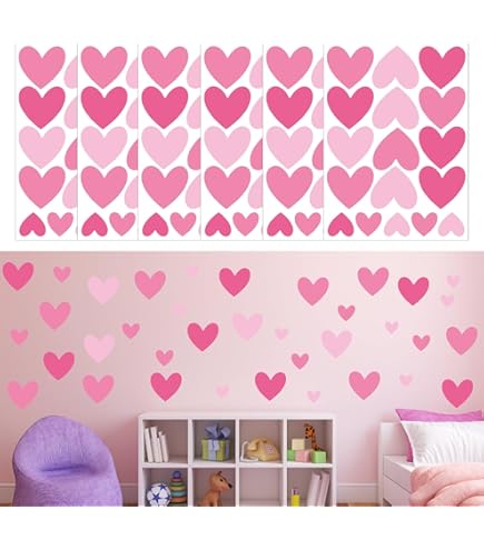 Adesivi Murali Cuori Per Cameretta - Set Da 32 Pezzi, Rosa Pastello, Facili Da Applicare E Rimuovere - Foto 3