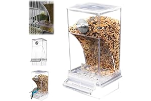 BIMHAYUU Automatic Bird Feeder Anti Spill Bird Feeder, No Mess Acrylic Parrot Foraging Feeder, Transparent Bird Feeder Container Cage Accessories for Most Birds Parrot Canary Cockatoo (Transparent)