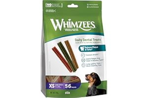 WHIMZEES by Wellness, Bâtonnets à Mâcher pour Chien de Très Petite Taille, Friandises 100% Naturelles pour l'Hygiène Bucco-Dentaire, Taille XS, Sac de 56 Pièces