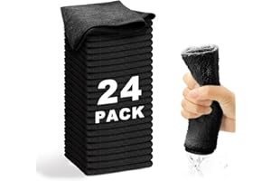 WEAWE 24 Paños de Bayeta Microfibra (30,5 x 30,5 cm), Suaves, Absorbentes, Reutilizables Multiusos Limpieza Cocina, Coche, Cristales, Balletas Microfibra (Negro)