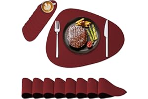 NOSTHEART Manteles Individuales y Posavasos, Salvamanteles Manteles Lavables Individuales Redondos, Manteles Individuales Antideslizantes Impermeables de Doble Cara - Negro Rojo Oscuro, Juego de 8