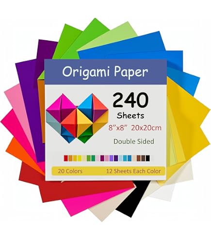 JCKD 200 fogli per origami bambini, 20 x 20 cm, 15 x 15 cm, carta colorata quadrata, double face, per progetti fai da te, 2 misure (20 colori