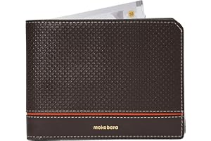 MOKOBARA Stash Slim Bifold Wallet Leather Original Minimalist RFID Brown | Fits 6 Cards Cash Atm Card Holder Gents Money Purse Natural Grain Transparent Id Window Discreet Pocket Gents Gift Item