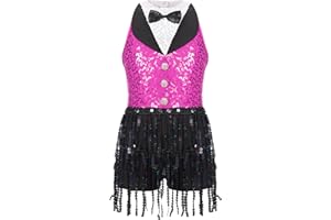 Jowowha Girls Sequins Tassel Hem Latin Dance Dress Leotard Rumba Samba Jazz Dance Dress Costumes