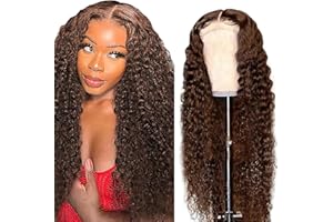 Weeybay Wear and Go Glueless Wig Deep Wave Human Hair Wig Parrucca Donna Capelli Veri Umani Castani 4X1 Lace Closure Wig Bleached Knot Beginner Friendly Brown Color 26 Inch