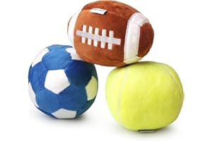 PIANG GOUER 3 piezas de juguetes para perros medianos, juguetes para cachorros para perros pequeños, pelota de rugby, fútbol y pelotas de tenis para perros, rellenos con esponjoso juguete para perros chirriante,