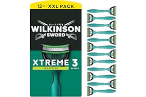 Wilkinson Sword Xtreme 3 Sensitive rasoir jetable pour hommes, idéal pour les trousses de toilette des hommes, parfait pour le rasage quotidien, lot de 12