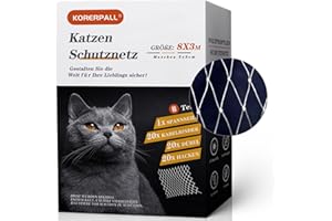 KORERPALL Katzennetz für Balkon und Fenster, 8x3m Katzenschutznetz Transparent, Balkonnetz für Katzen inkl. Kabelbinder & Befestigungsset