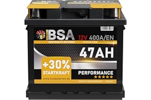 ‎BSA BATTERY HIGH QUALITY BATTERIES BSA Autobatterie 47AH 12V Batterie 400A/EN +30% Startleistung ersetzt 44Ah 45Ah 50Ah 46Ah 40Ah