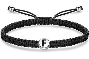 J.Endéar Bracciale Iniziale A-Z per Donna Uomo Argento 925 Bracciale Lettera Bracciale Fatto a Mano con Filo Intrecciato Bracciale Nero
