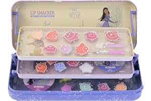 Lip Smacker Wish Triple-Tier Beauty Tin, Zestaw Kosmetyków dla Dzieci Inspirowany Życzeniem Disneya z Błyszczykiem do Ust, Cieniami do Powiek, Akcesoriami Kosmetycznymi i Naklejkami