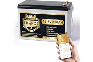PUPVWMHB Batteria al litio Mini LiFePO4, 12 V, 330 Ah, batteria al litio Bluetooth, 200 A, BMS, fino a 15.000 cicli, max. 4224 Wh con taglio a bassa temperatura, perfetta per RV, solare, motore a