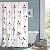CASA-NEST Waterproof PVC Shower Curtain for Bathroom - Floral Wildflower Print (Red, Blue, & Yellow) - 7 Feet (54 x 84 Inch) 