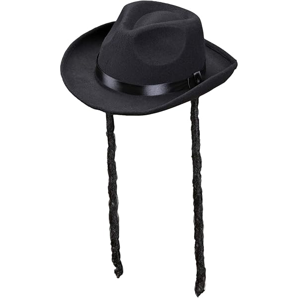 Chapeau Rabbi Adulte - Déguisement Carnaval - Feutre Noir Avec Mèches - Taille Unique