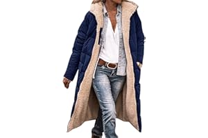 HOOUDO Winter Coats for Women UK Warm Fleece Lined Overcoat Outerwear Full Zip Hooded Long Jackets Ladies Long Sleeve Down Jacket Longline Padded Puffer Coat Cardigans Quilted Raincoat Hoodies