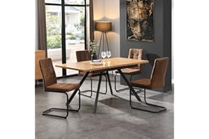 ‎B&D HOME B&D home Essgruppe 5-teilig, Esstisch mit 4 Stühlen, ausziehbar 120-160x80x77 cm, Tischplatte in Wildeiche Optik, Freischwinger Wildleder Optik braun, 11202-FS-EIWL-S1