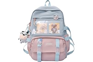 QOCO Kawaii Rucksack mit Kawaii-Anhänger und Zubehör Niedliche Schüler-Büchertasche Schöner Rucksack Reise Harajuku Schultasche für Teenager-Mädchen 44 * 31 * 14cm
