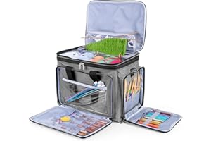 Luxja Wolle Tasche für Garn, Handarbeitstasche für Stricken, Stricktasche für Garn Stränge, Häkelnadeln, Stricknadeln (bis 14 Zoll) und Zubehör (OHNE ZUBEHÖR), Grau