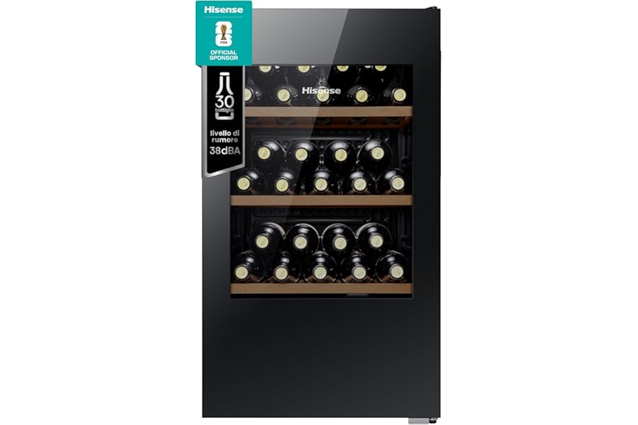 Hisense MWC4894GF Wine Cellar 30 Bottles, Monotemperature, Anti-UV Glasses, Wooden Shelves, Touch Display, LED Lighting, Year 2023