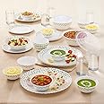 Larah By Borosil Sage Silk Series Opalware Dinner Set with Glasses, 35 Pieces for Family of 6, Microwave & Dishwasher Safe, Bone-Ash Free, Crockery Set for Dining & Gifting, Plates & Bowls, White