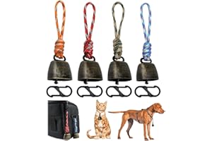 HJYDGJ Lot de 4 mini cloches de vache vintage en métal - Cloches anti-ours - Cloches en cuivre - Pour randonnée, sac à dos - Décoration - Porte-clés avec clochette - Quatre couleurs