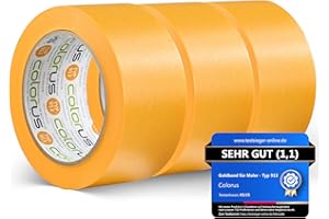 Colorus 3 x Profi Maler-Goldband Soft Tape | Maler Abklebeband 50 mm x 50 m UV beständig | Klebeband für gestochen scharfe Farbkante | Lackierband Lackier-Klebeband Lack-Abdeckband